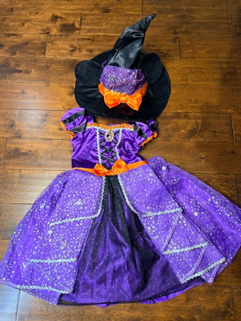 Disney Minnie Mouse Witch Dress Costume w/ Hat Glitter Purple Size 5-6